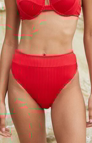 Red High Waisted Banded Bikini Bottom image number 1