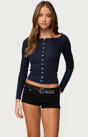 Cameo Boat Neck Button Up Top image number 1