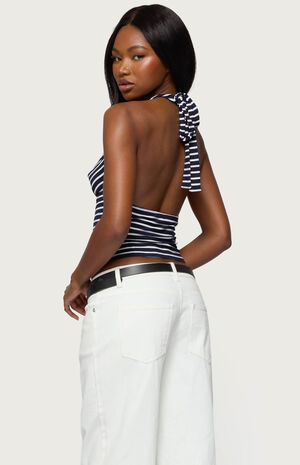 Striped Cowl Neck Halter Top image number 3