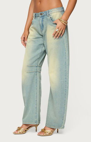 Cayden Low Rise Washed Barrel Jeans image number 2