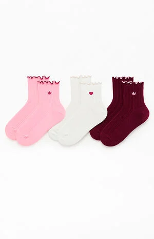 3 Pack Valentine's Ruffled Quarter Socks image number 1