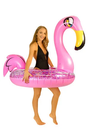 Inflatable 42" Jumbo Glitter Flamingo Pool Tube image number 1