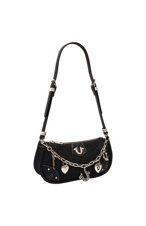 Black Horseshoe Chain Denim Shoulder Bag image number 2