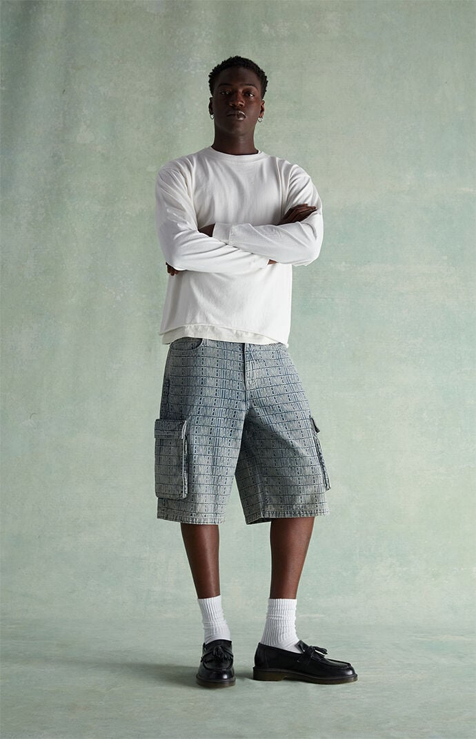 RARE DNM EDIT Jacquard Extreme Baggy Cargo Denim Shorts