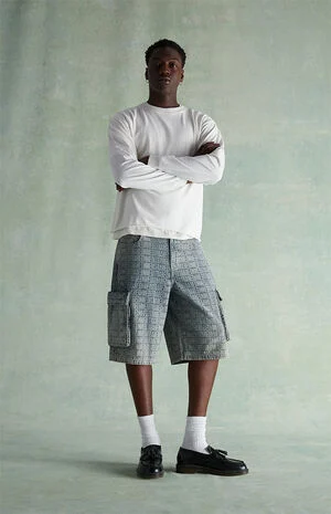 Jacquard Extreme Baggy Cargo Denim Shorts image number 1