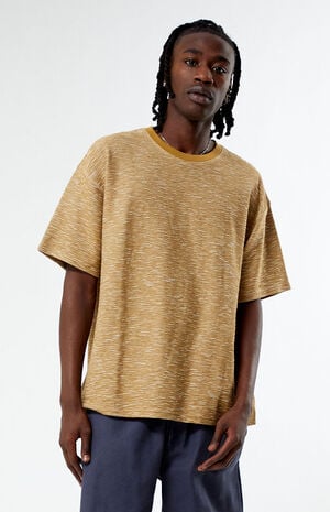 Brown & Tan Slub Stripe Oversized T-Shirt image number 1