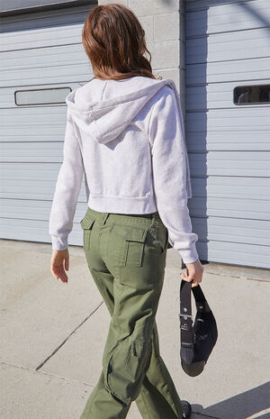 Heather Grey Zip Up Cropped Hoodie image number 3