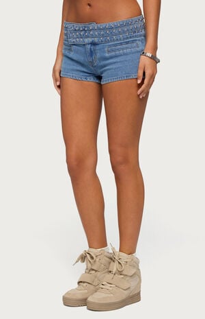 Odetta Studded Low Rise Jean Shorts image number 2