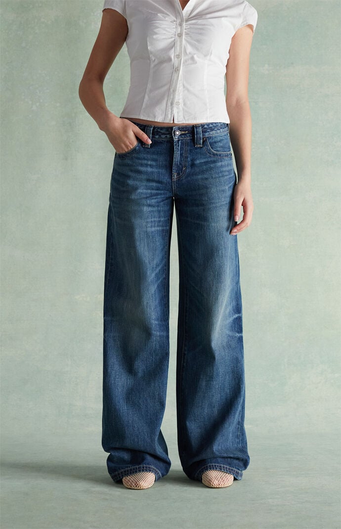 RARE DNM EDIT Light Blue Rhinestone Button Pocket Low Rise Baggy Jeans