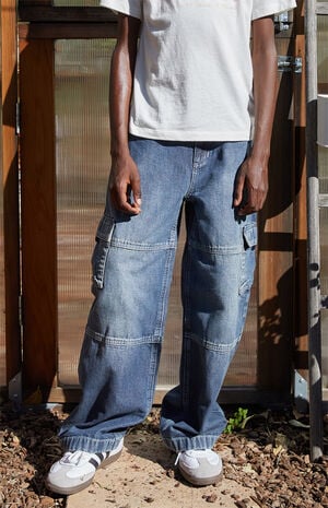 Paneled Baggy Cargo Jeans Medium Blue image number 1
