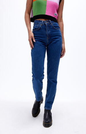 Dark Blue Butt Cut Mom Jeans Dark Blue Butt Cut Mom Jeans image number null