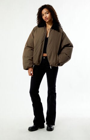 Faux Fur Collar Balloon Bomber Jacket image number 4