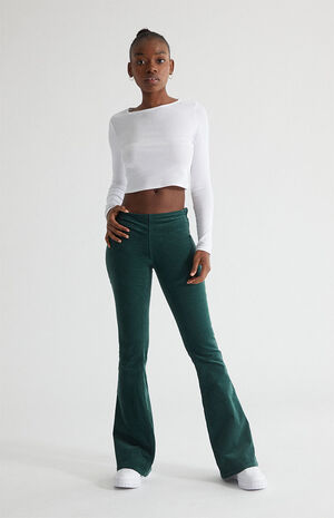 Green Corduroy Low Rise Flare Pants image number 1