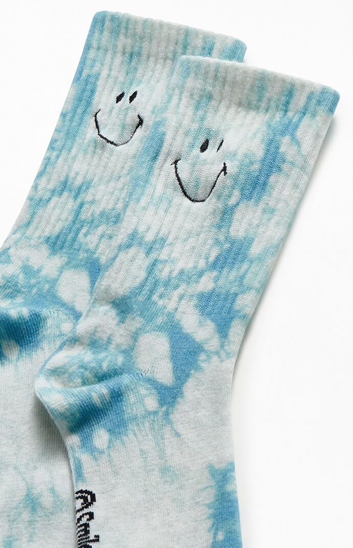 Blue Tie-Dye Smiley Socks