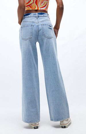 Light Blue Distressed High Waisted Baggy Jeans image number 3