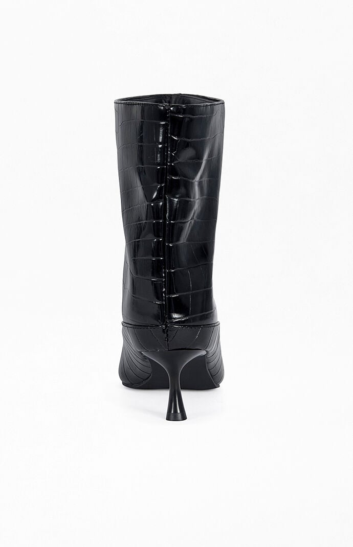 AZALEA WANG Women's Hayek Black Croc Stiletto Booties
