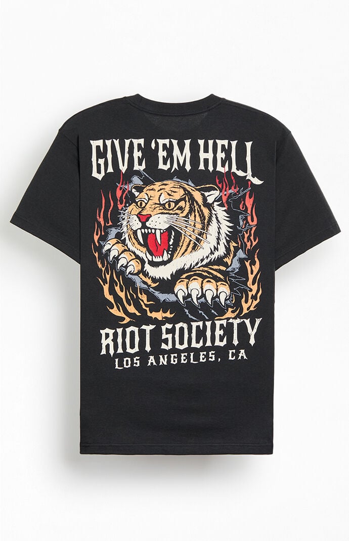 Riot Society Men's Give 'em Hell Tiger T-shirt In Charcoal