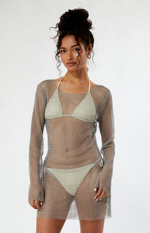 Rhinestone Mesh Long Sleeve Mini Dress image number 1