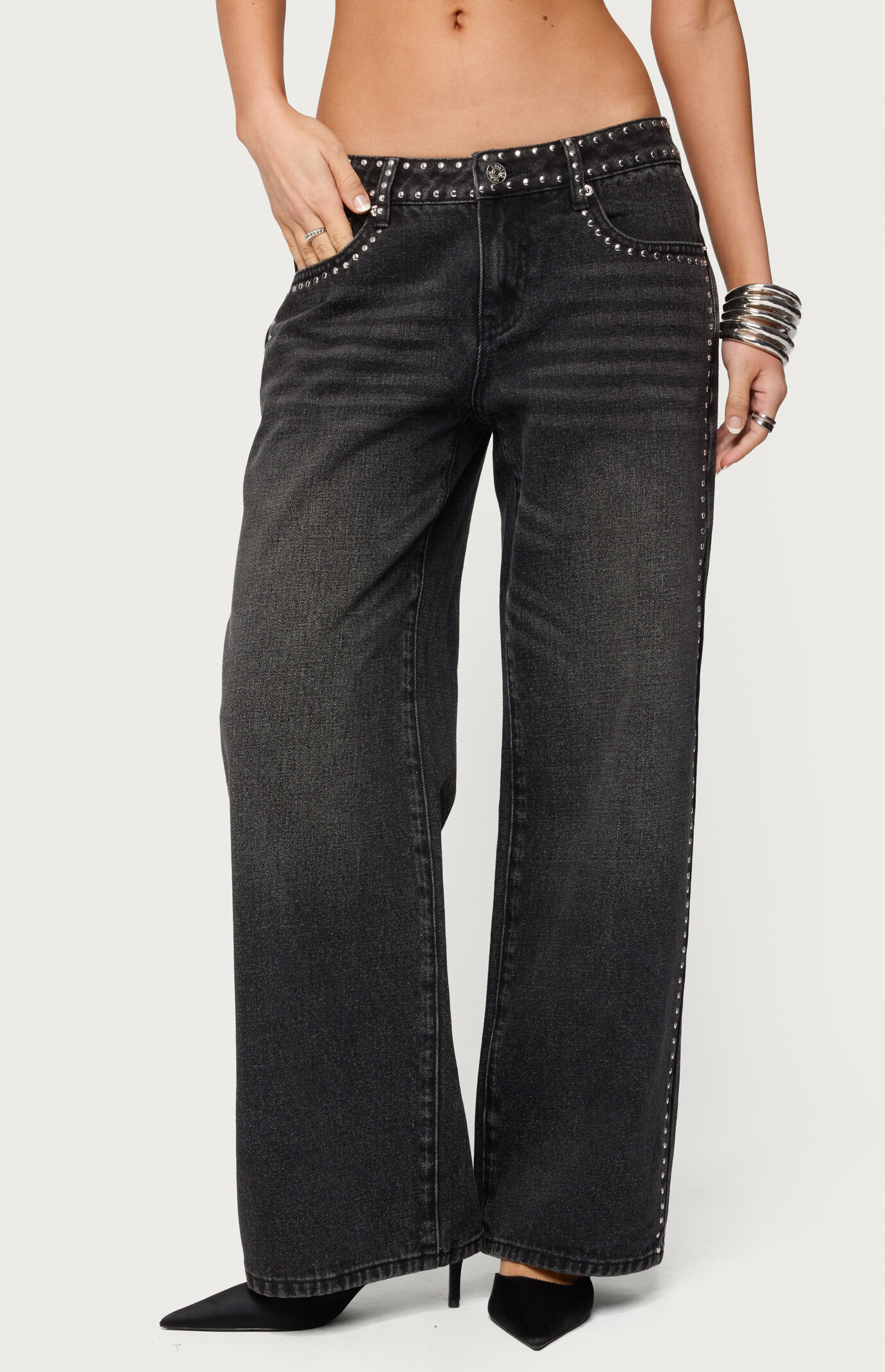 Edikted Petite Quincy Studded Low Rise Baggy Jeans