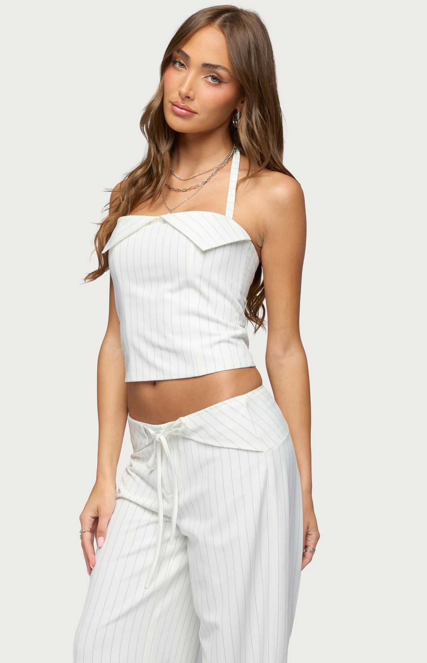 Edikted Parker Pinstripe Halter Top