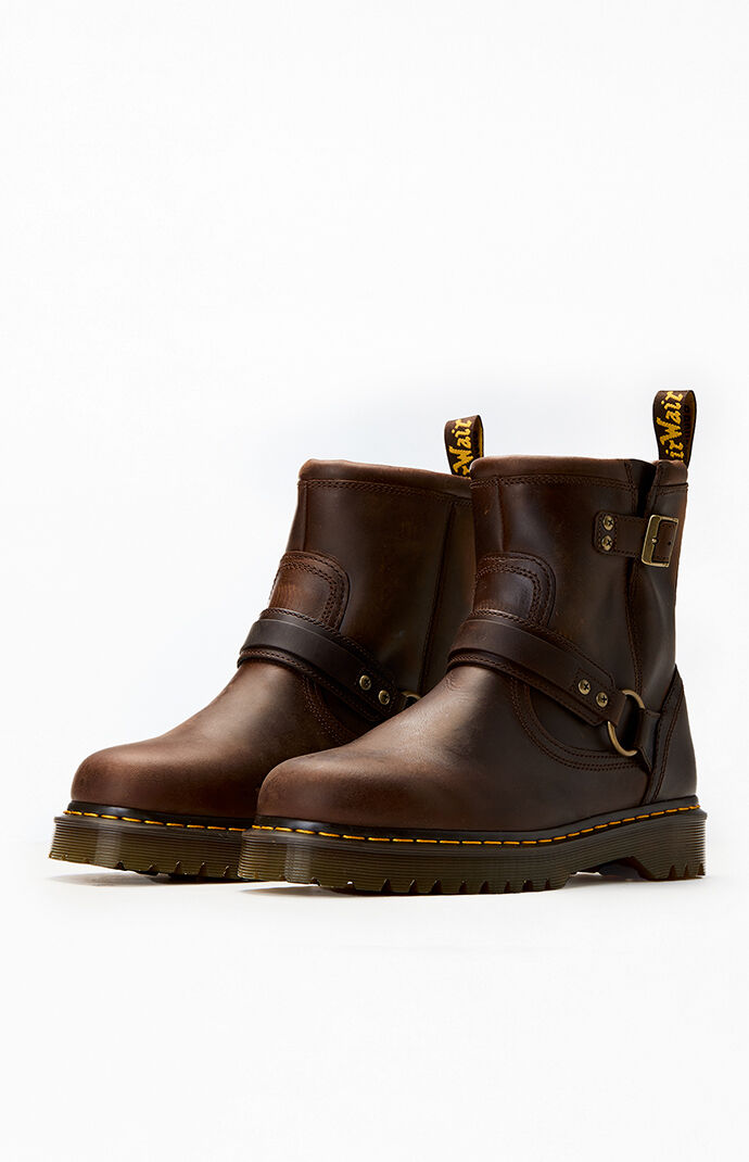 Dr Martens Brown Anistone Harness Leather Low Biker Boots | Pacsun