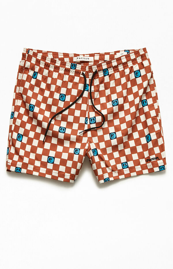 PacSun Checkered 15" Swim Trunks PacSun