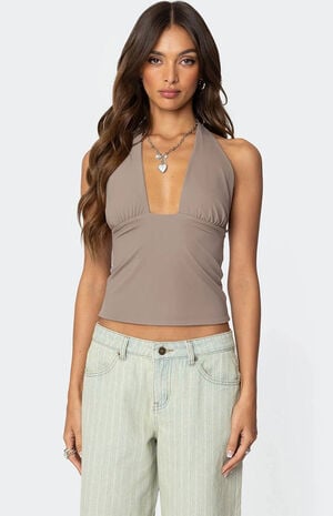 Mila Plunge Neck Halter Top image number 1