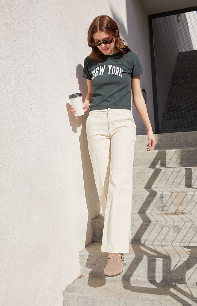 White trousers straight leg top