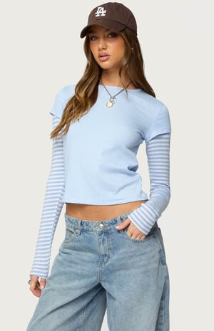 Stripey Layered Long Sleeve T-Shirt image number 1