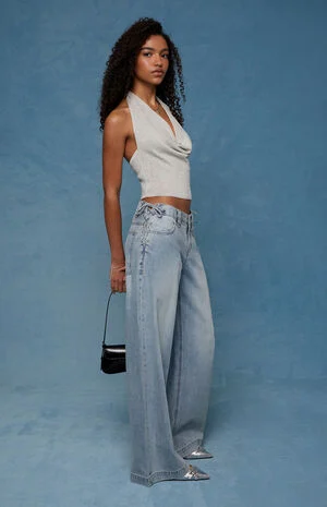 Sloane Low Rise Ultra Baggy Jeans Lace-Up Side Light Blue image number 1