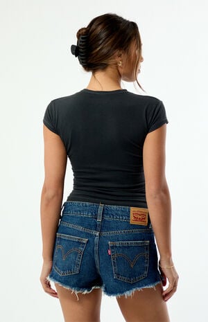 Dark Blue Super Low Loose Denim Shorts image number 4