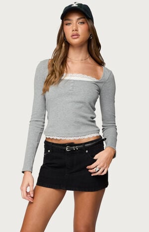 Joana Layered Lacey Henley Top image number 1