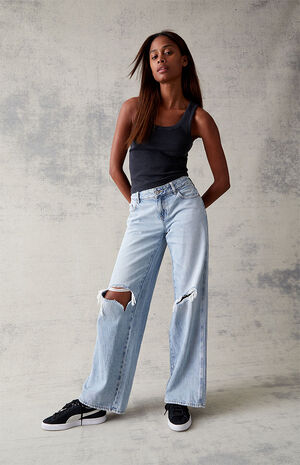 PacSun Eco Blue Ripped Low Rise Baggy Jeans | PacSun