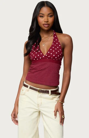 Ginny Mixed Polka Dot Halter Top image number 1