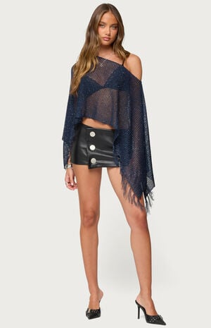 Sequin Fringe Knit Poncho image number 4