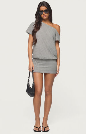 Striped Off Shoulder Cutout Mini Dress image number 5