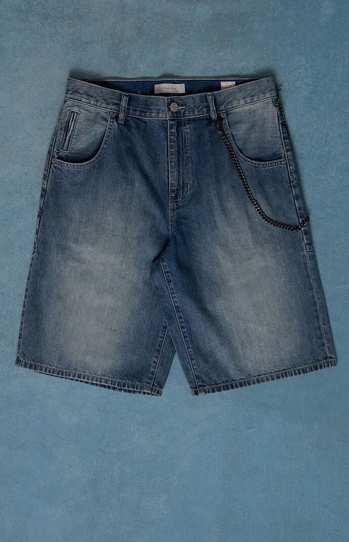 Pacsun AustinÂ Extreme Baggy Denim ShortsÂ ChainÂ MediumÂ Blue