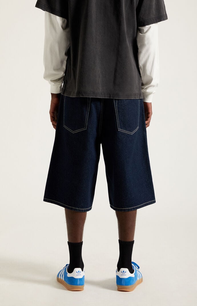 Pacsun Austin Extreme Baggy Denim Shorts Dark Blue