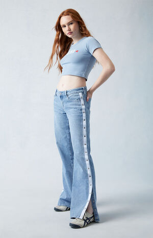 Light Indigo Snap Tearaway Low Rise Wide Leg Jeans image number 1