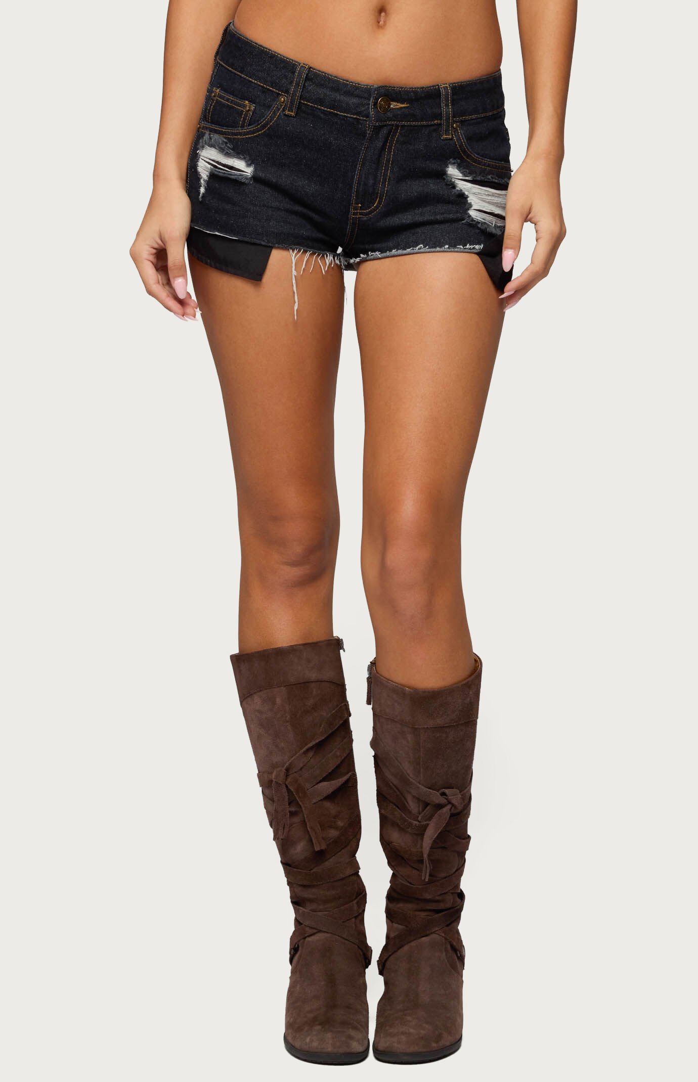 Edikted Devin Low Rise Micro Denim Shorts