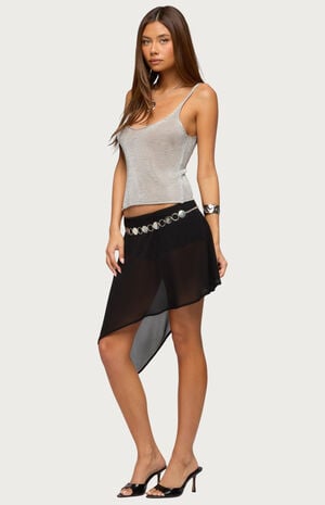 Irenah Asymmetric Sheer Chiffon Midi Skirt image number 5