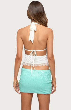 Layered Lacey Cowl Neck Halter Top image number 3