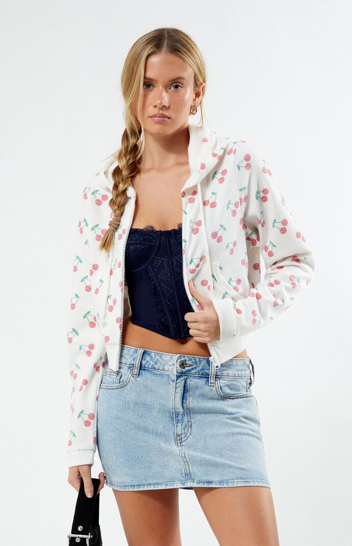 PS / LA Cherry Print Full Zip Cropped Hoodie | Pacsun
