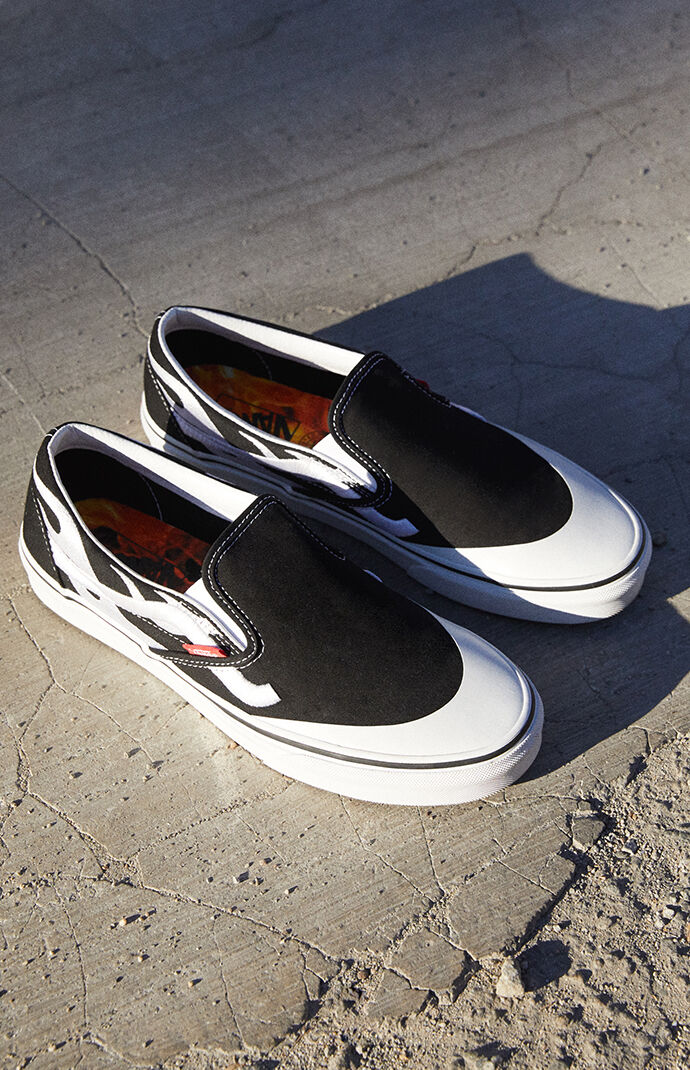 white slip on vans pacsun