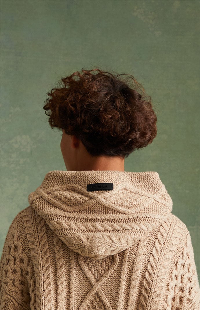 Kids Fear of God Essentials Gold Heather Cable Knit Hoodie