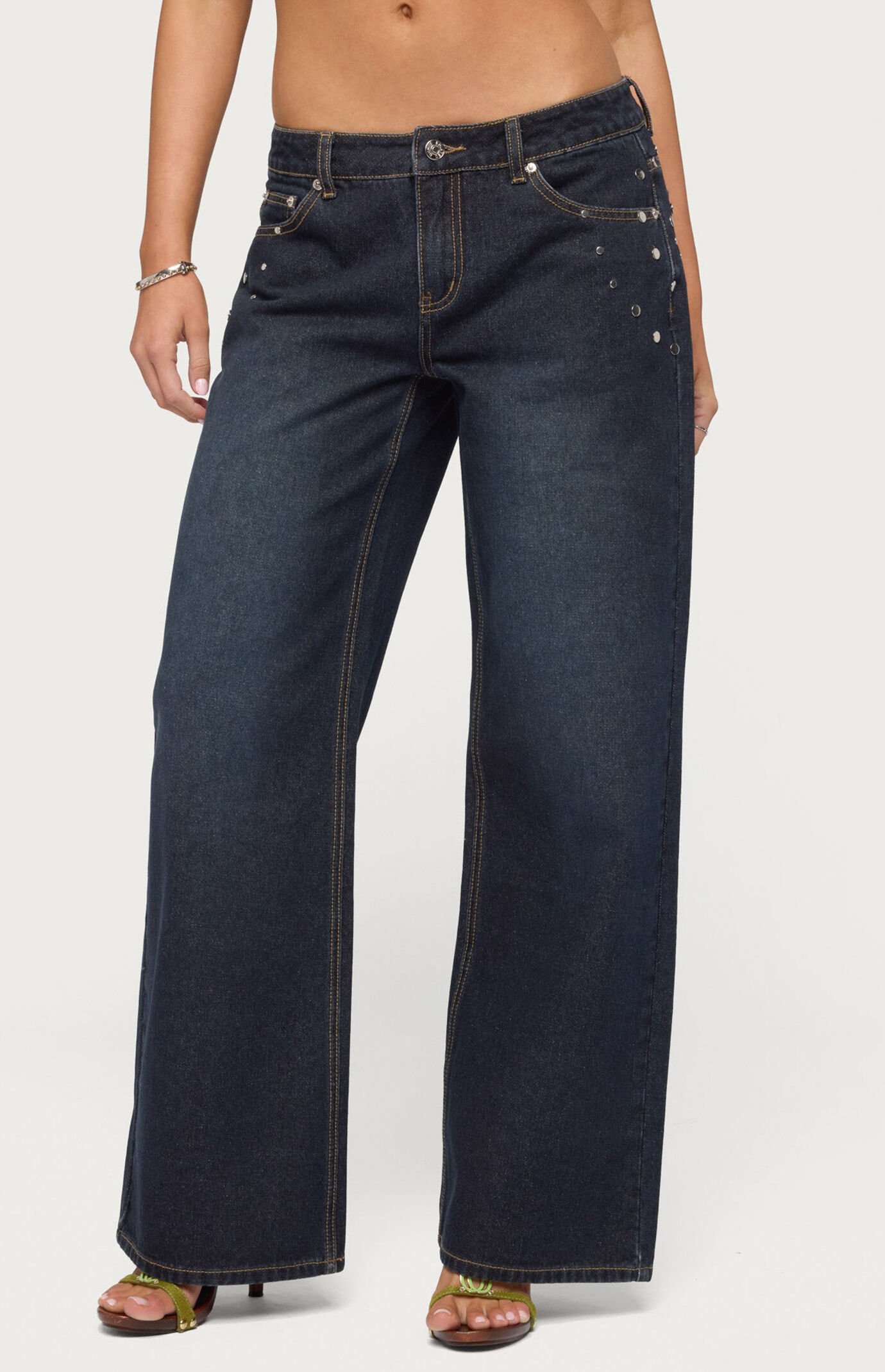 Edikted Spiral Studded Low Rise Baggy Jeans