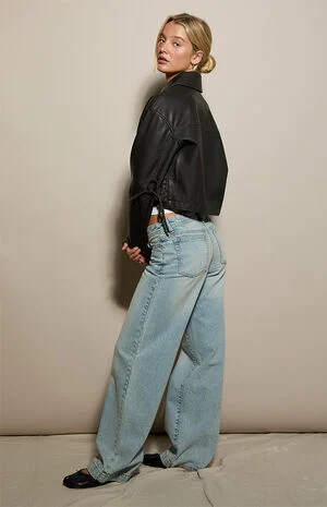 Faux Leather Lace-Up Cropped Jacket image number 1