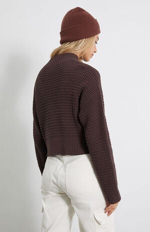 Love Bird Waffle Knit Mock Neck Sweater image number 3