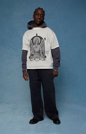 Black Paneled Carpenter Fleece Extreme Baggy Sweatpants image number 1