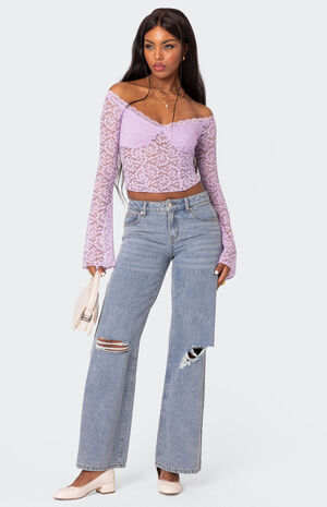 Linda Off Shoulder Sheer Lace Top image number 2